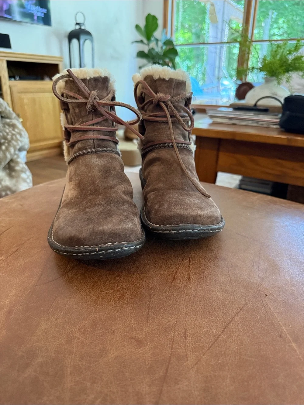 UGG Brown Suede Shearling-Lined Ankle Boots